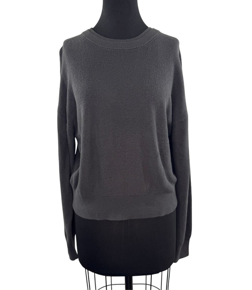 LULULEMON Gray/ Green Sweater Cotton Ribbed Knit Crew Neck Drop Shoulder Size 10